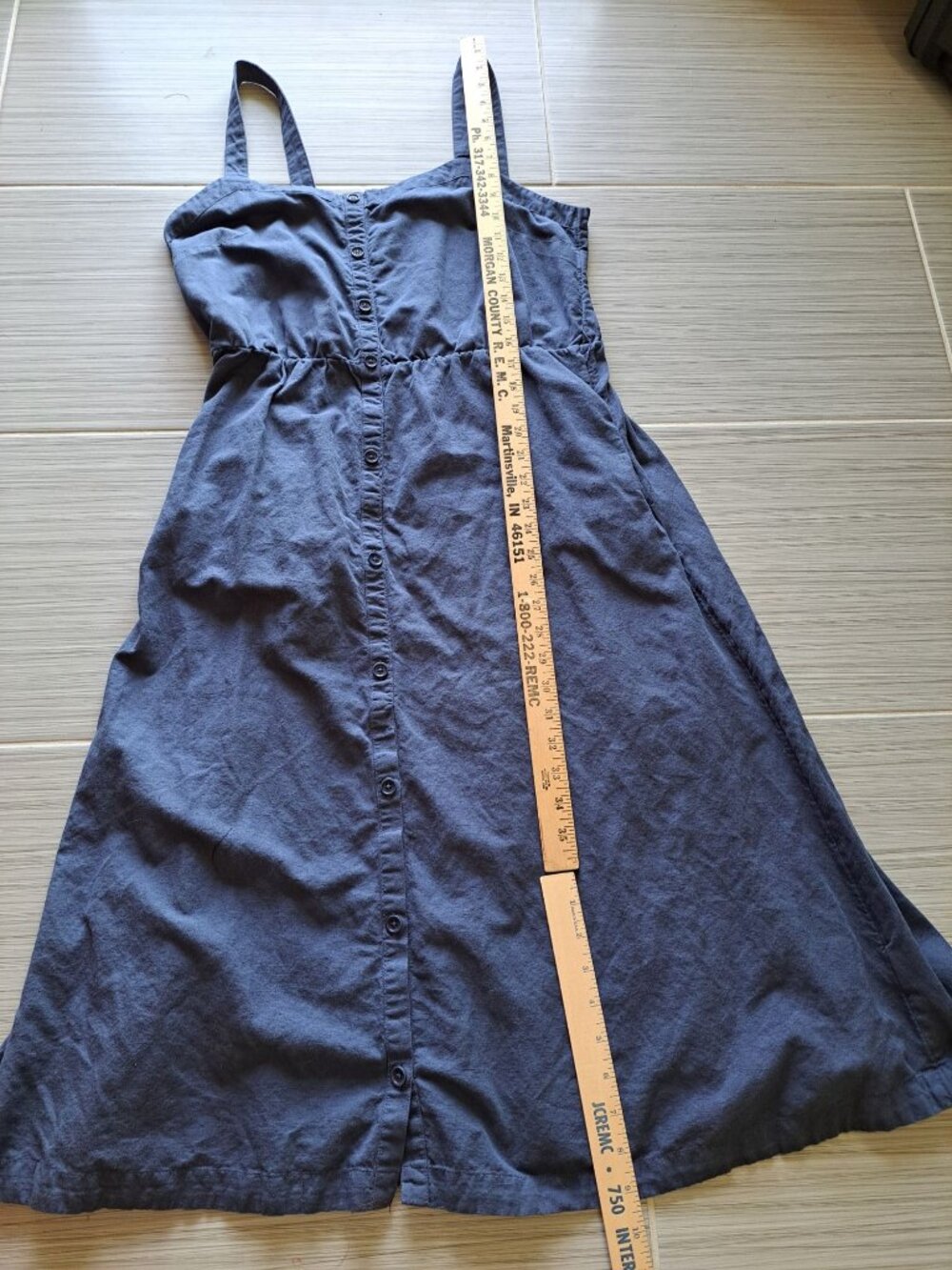 Pact Canopy Picnic Blue Midi Dress Tie Waist Button Front Size L Organic Cotton - Picture 12 of 13